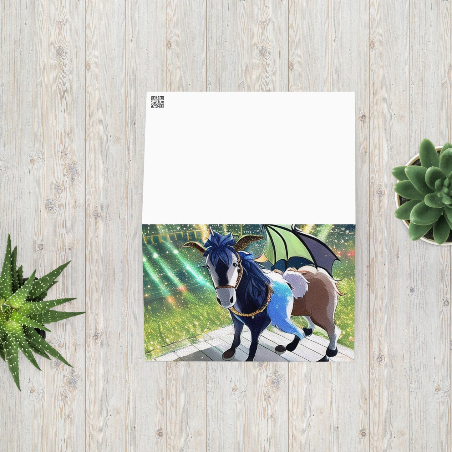 Greeting card fantasy goat dragon
