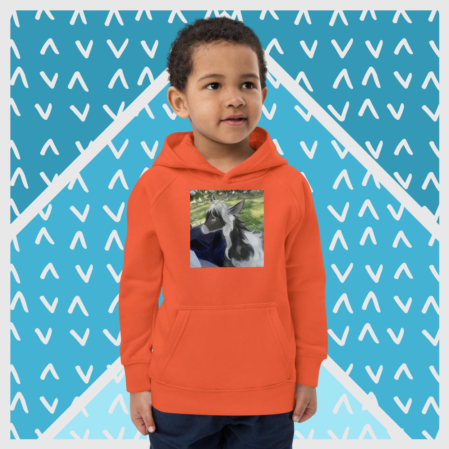 Kids eco hoodie black and white goat