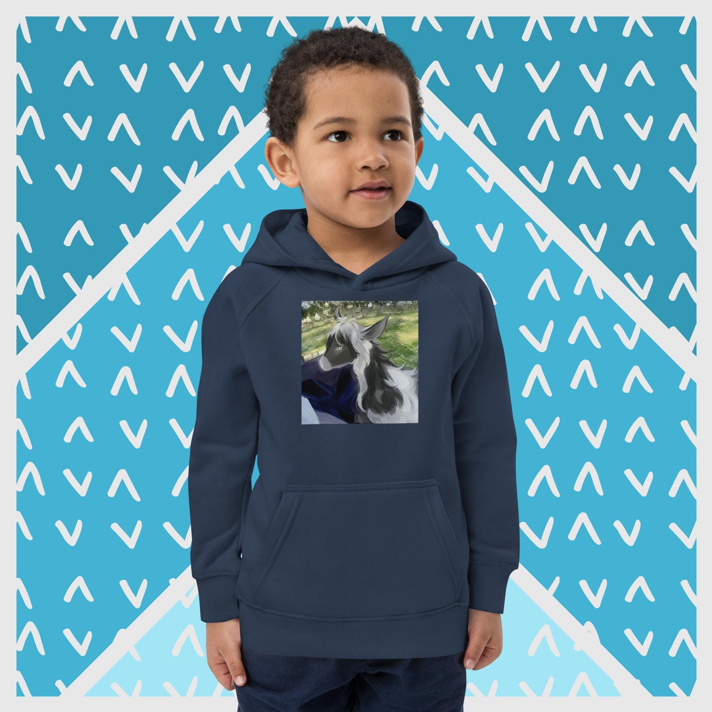 Kids eco hoodie black and white goat