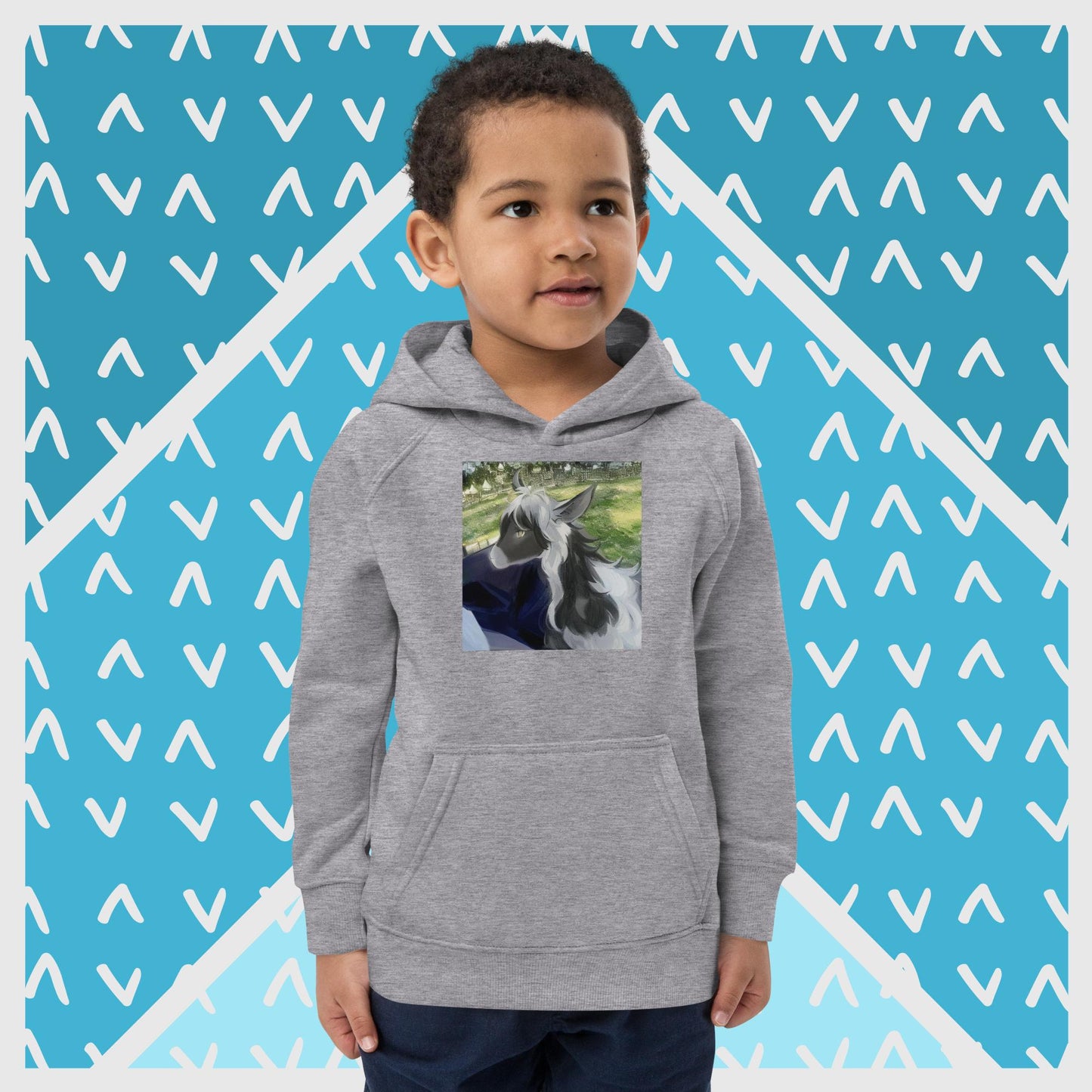 Kids eco hoodie black and white goat