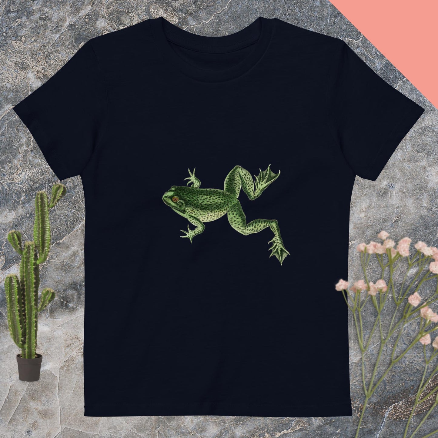 Organic cotton kids t-shirt frog jumping