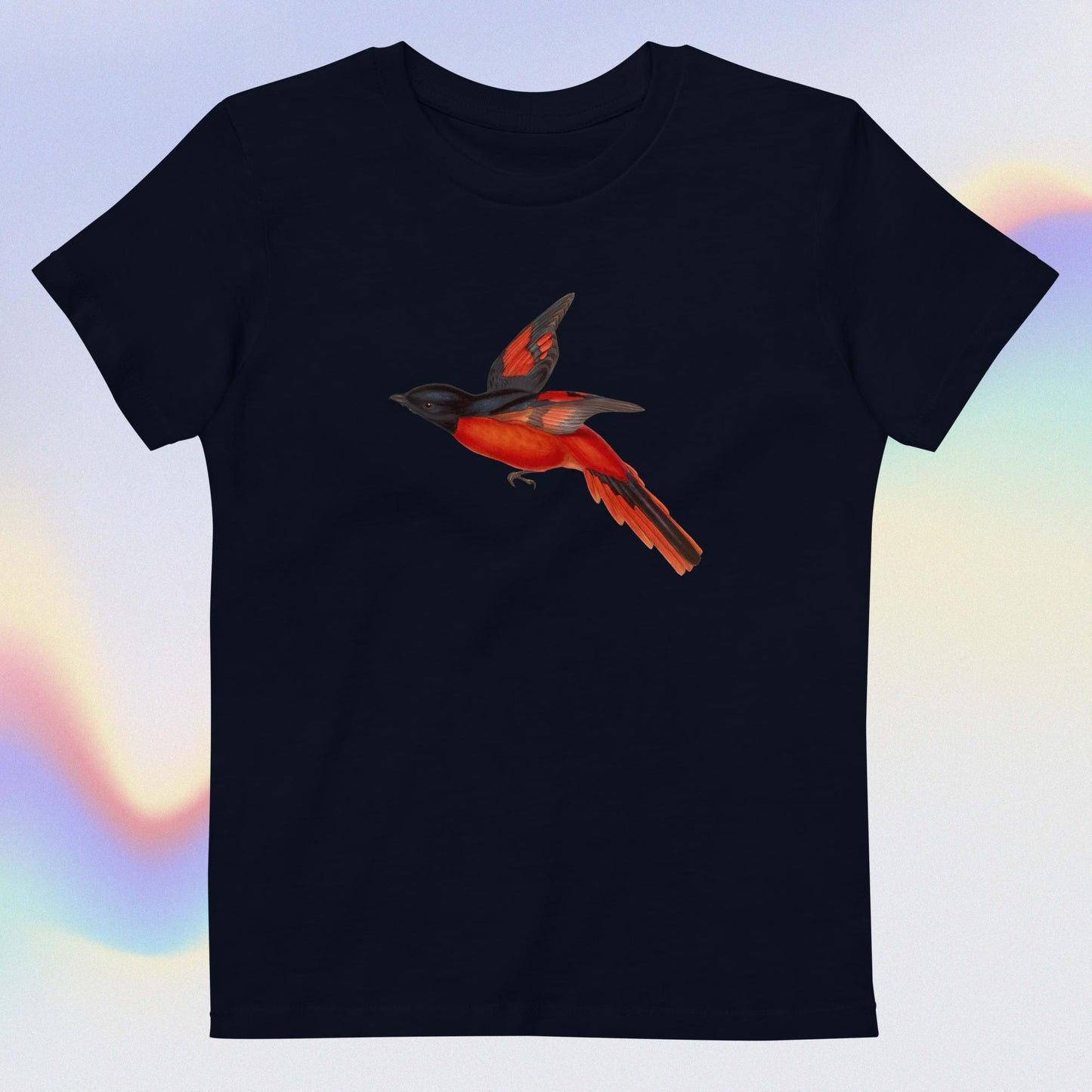 Organic cotton kids t-shirt red black bird