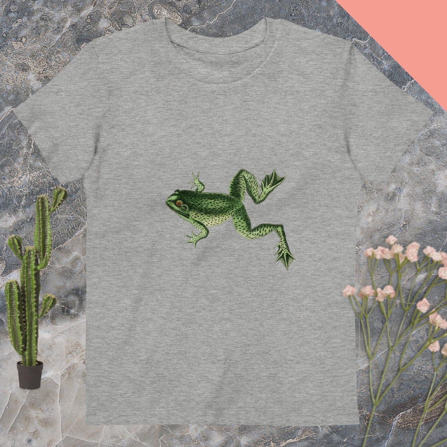 Organic cotton kids t-shirt frog jumping