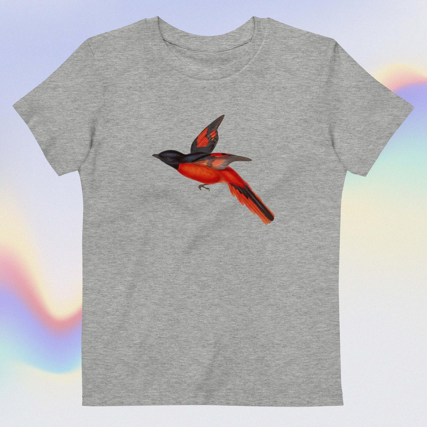 Organic cotton kids t-shirt red black bird