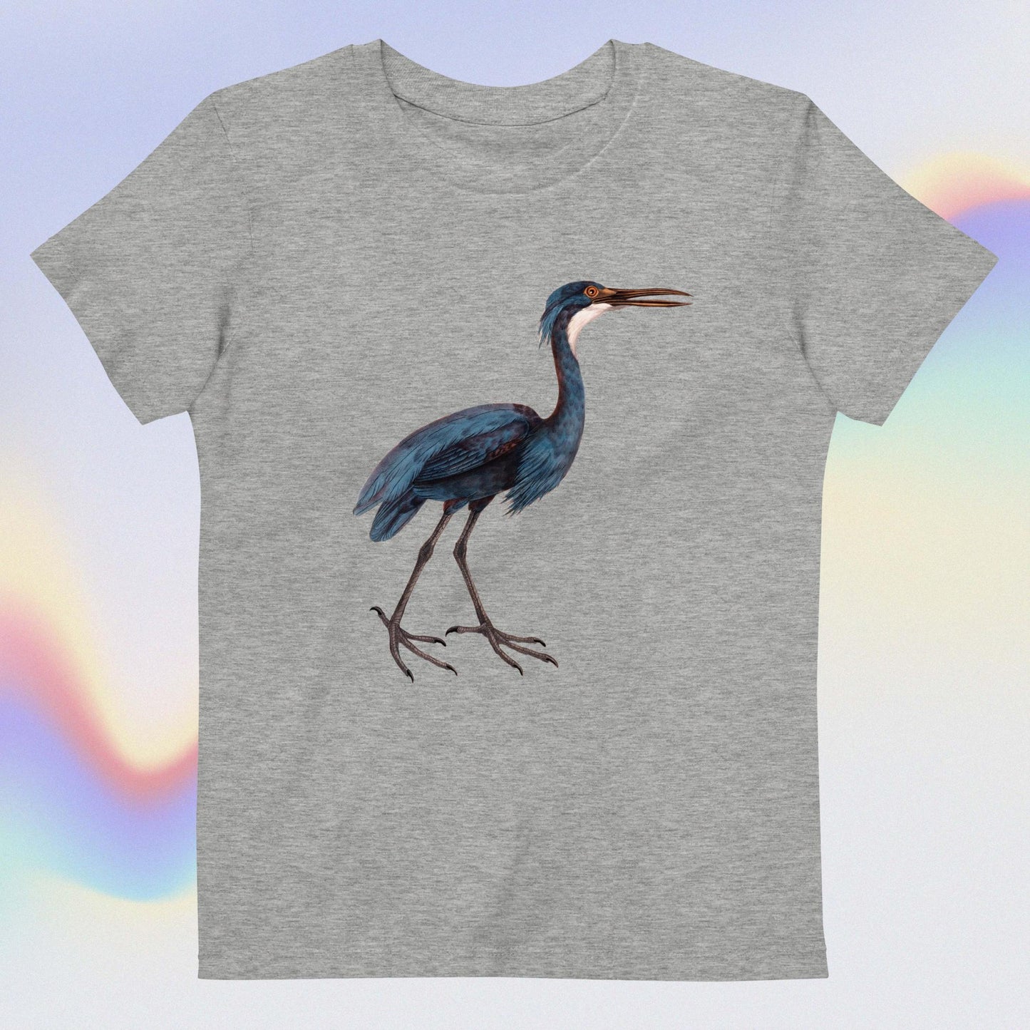 Organic cotton kids t-shirt blue haron bird