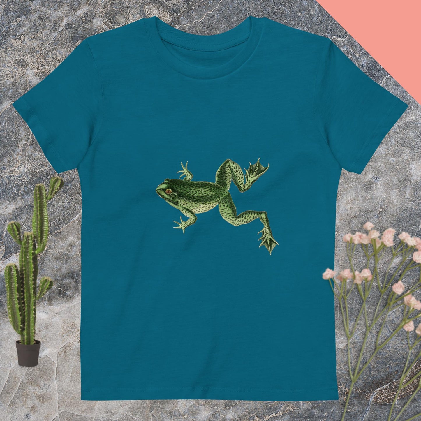 Organic cotton kids t-shirt frog jumping