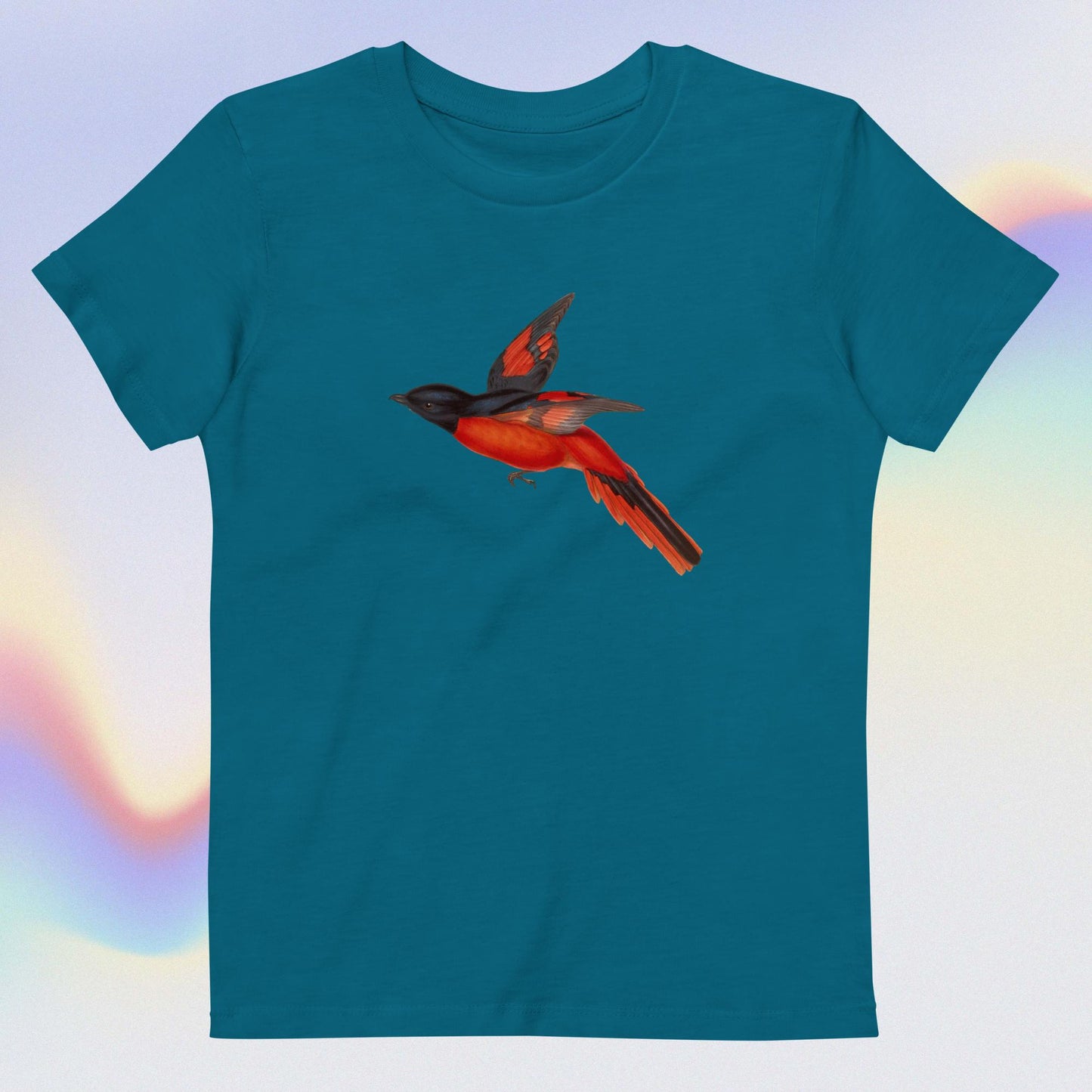Organic cotton kids t-shirt red black bird