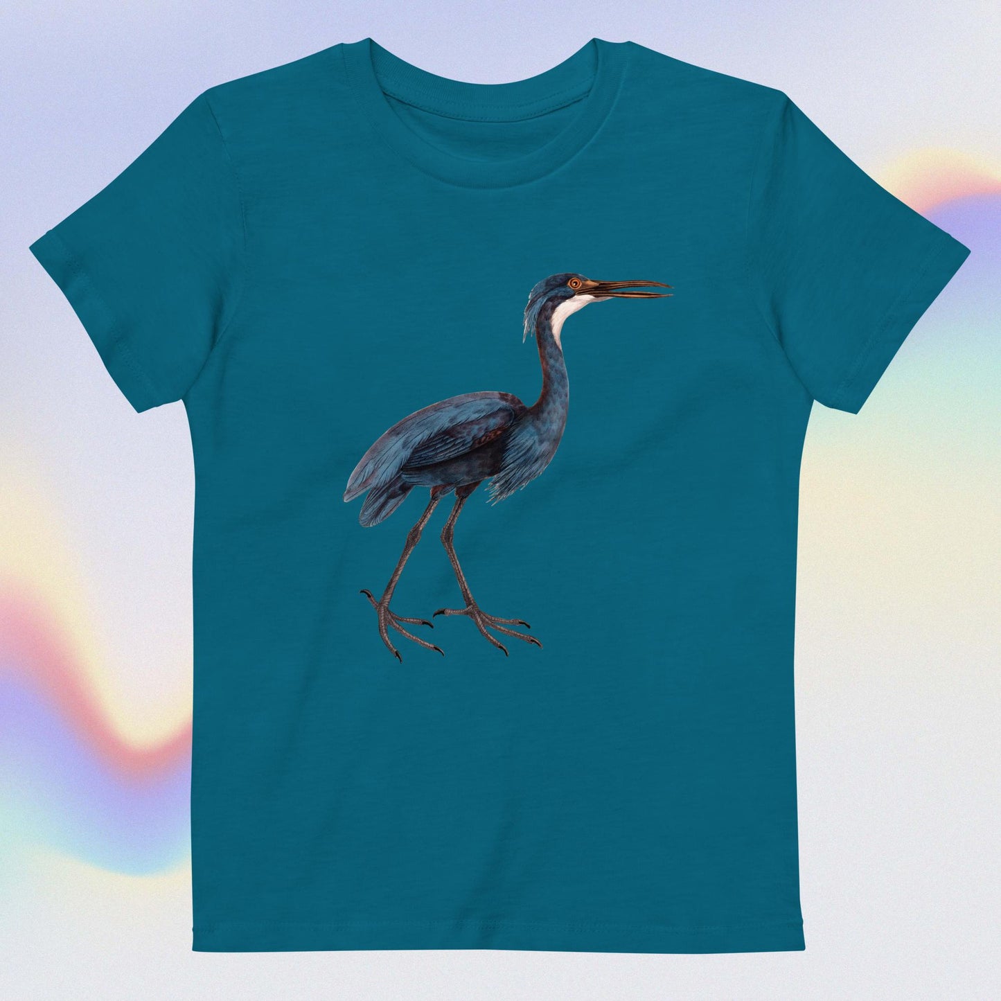 Organic cotton kids t-shirt blue haron bird