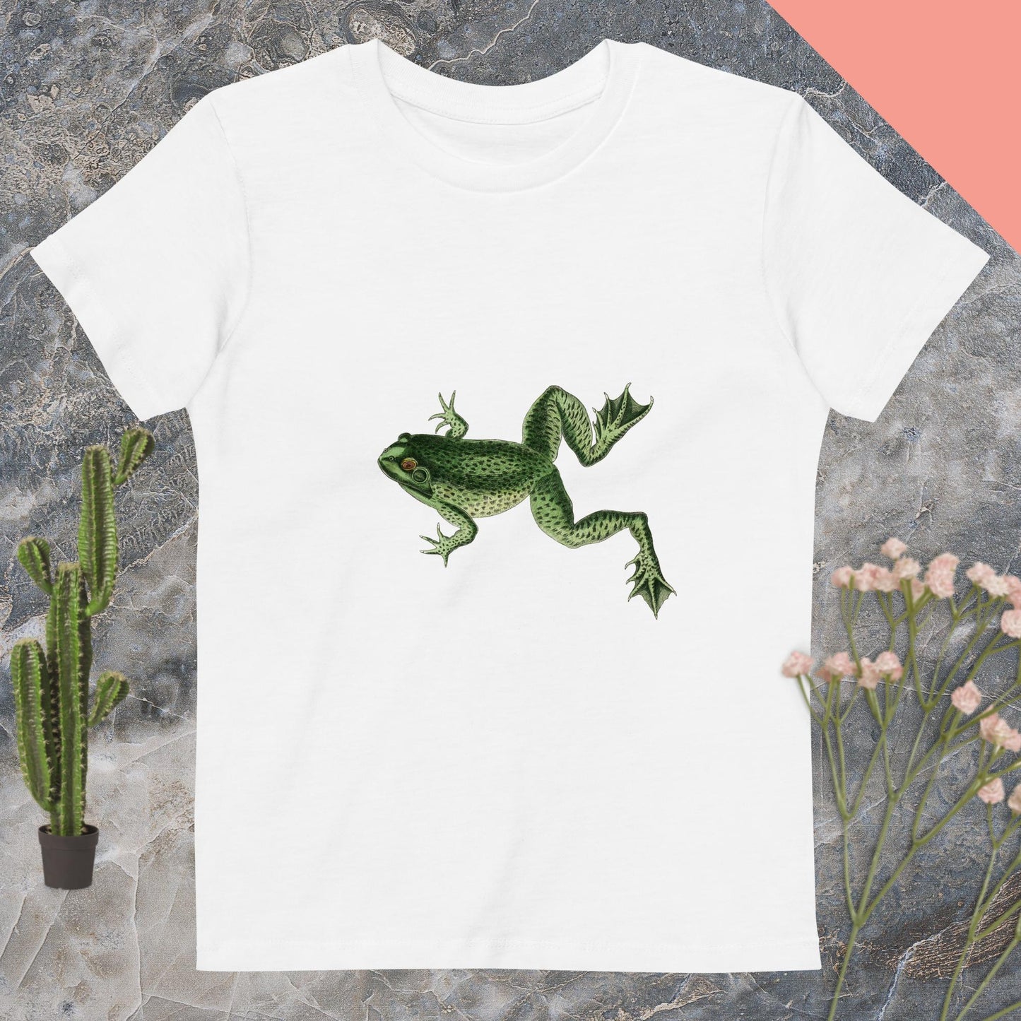 Organic cotton kids t-shirt frog jumping