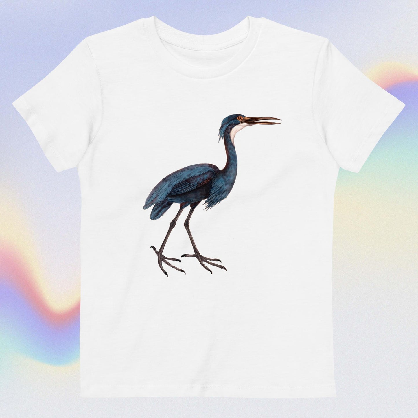 Organic cotton kids t-shirt blue haron bird