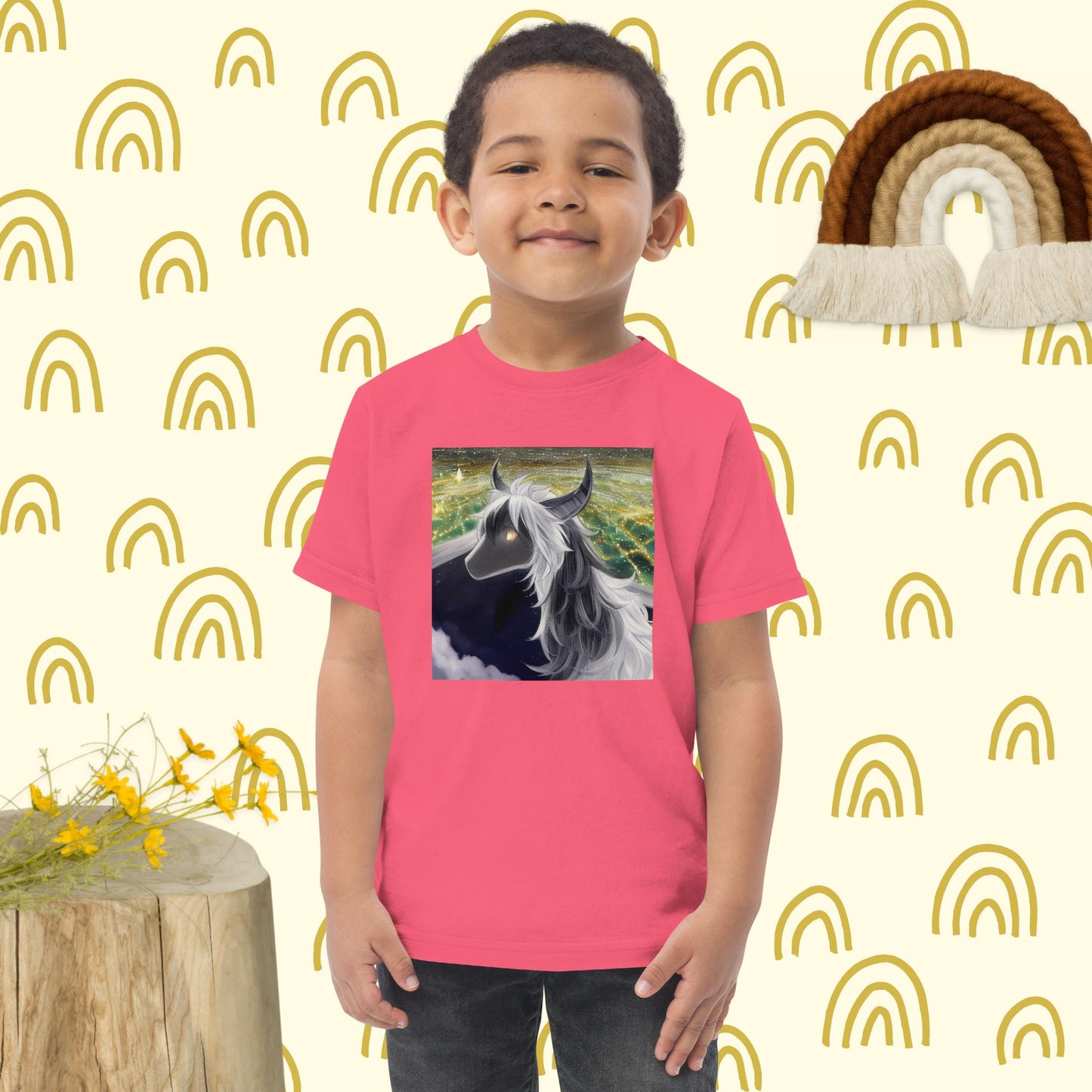 Toddler jersey t-shirt horned black and white goat