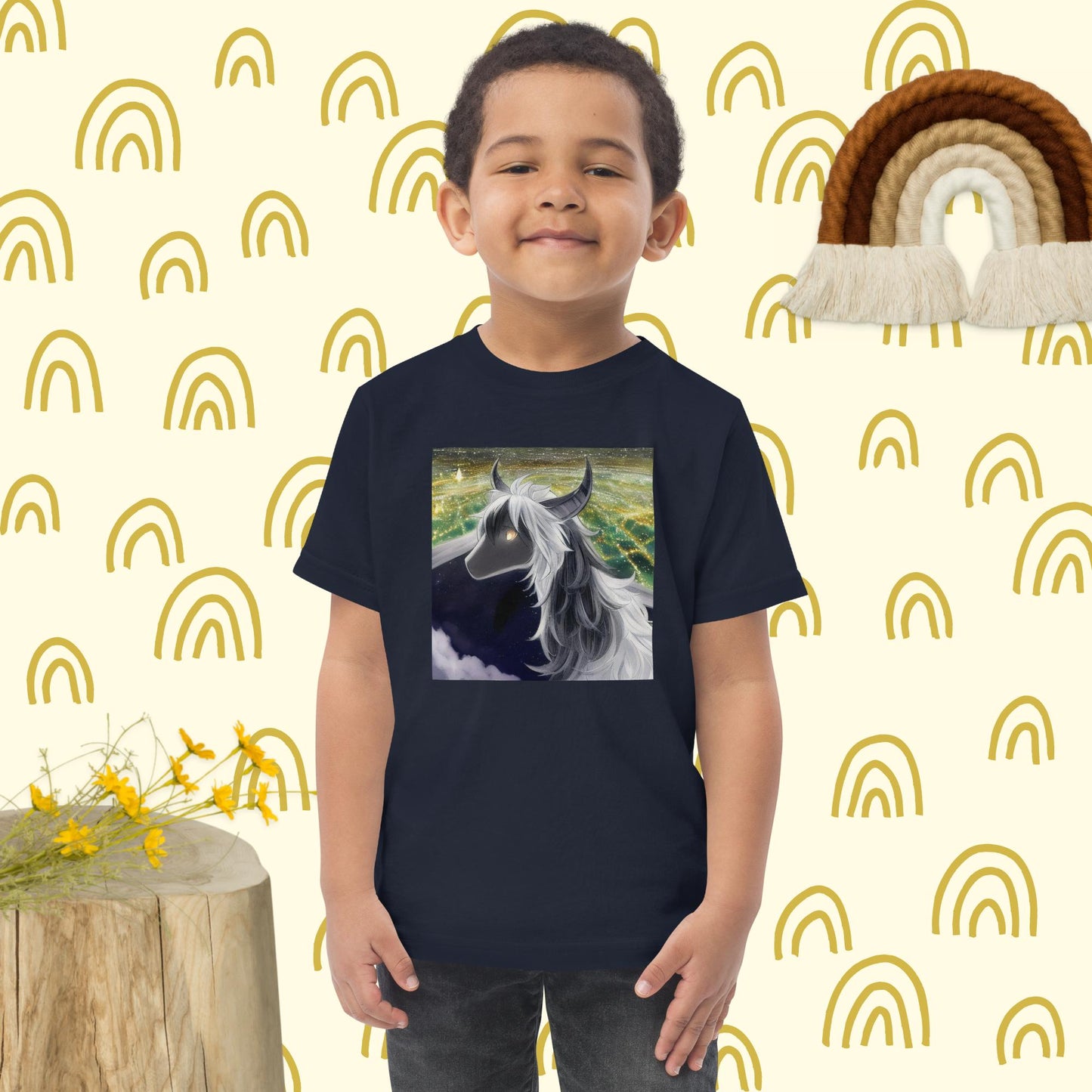 Toddler jersey t-shirt horned black and white goat