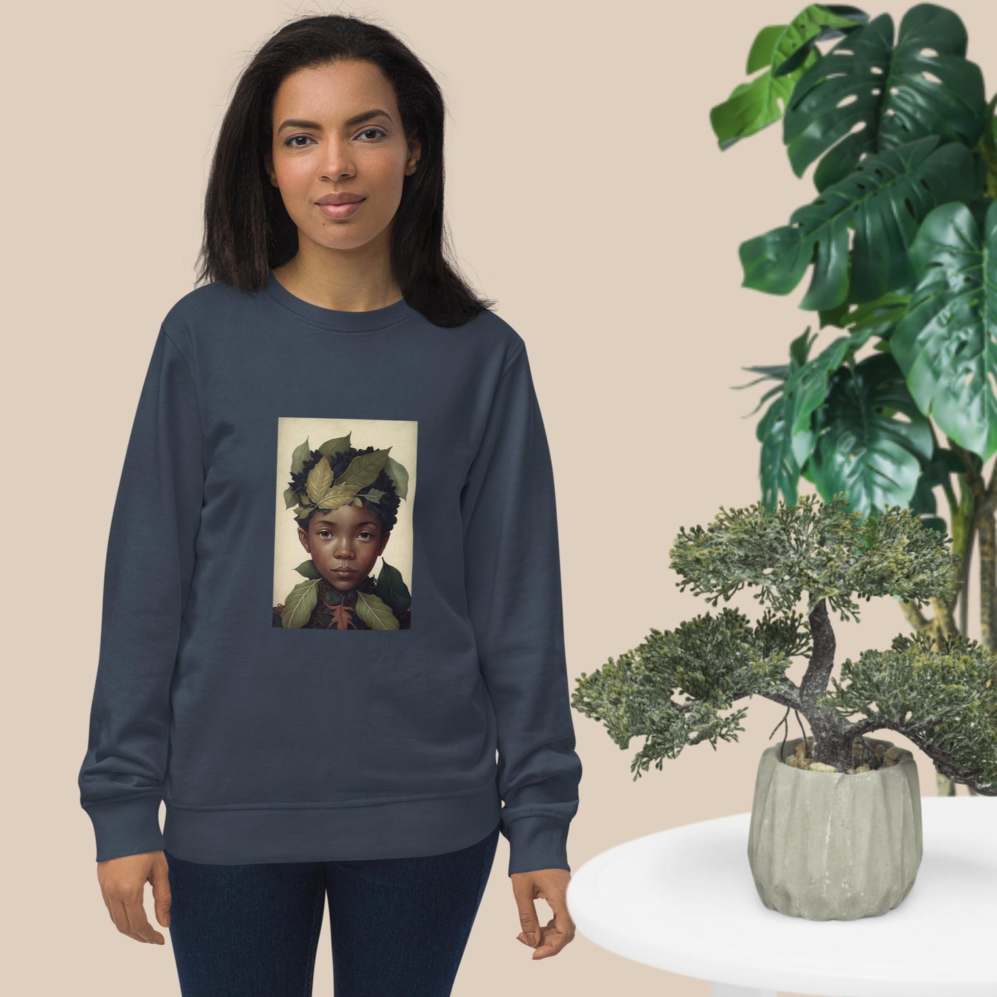 .Unisex organic sweatshirt folk child leaves