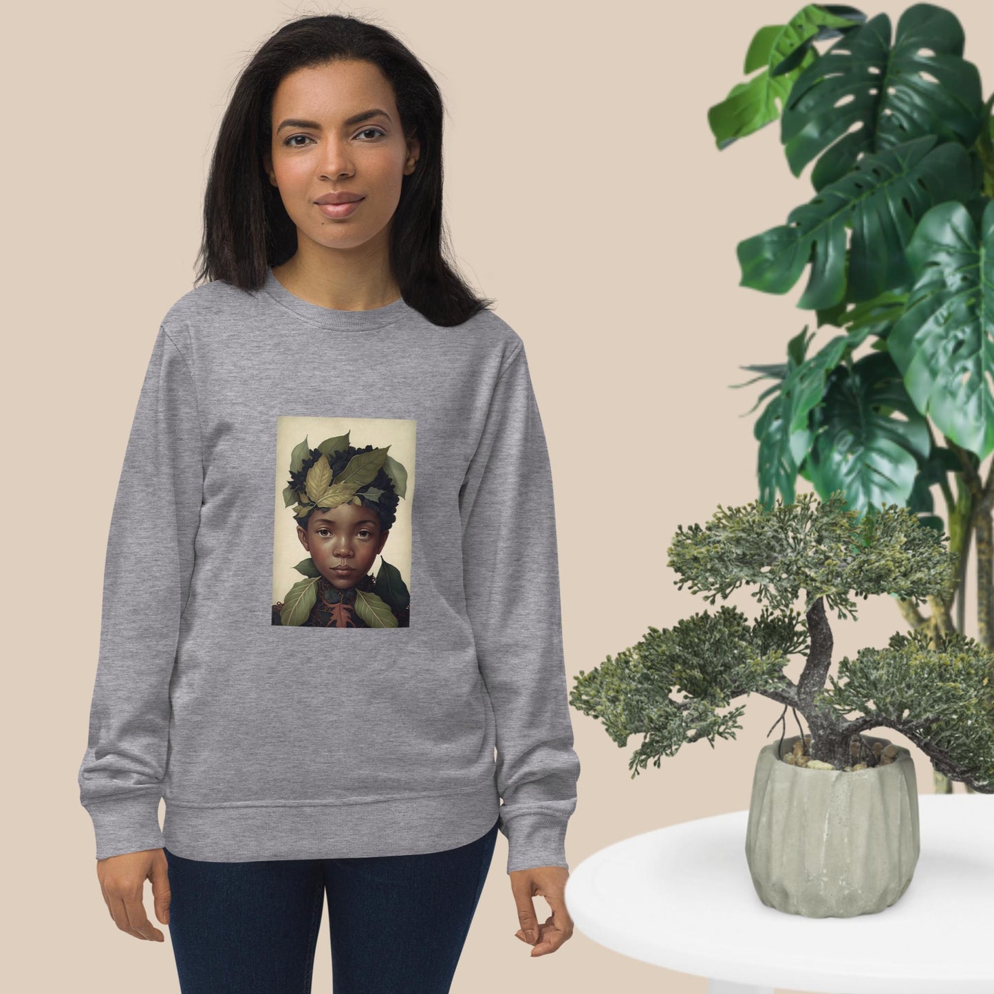 .Unisex organic sweatshirt folk child leaves