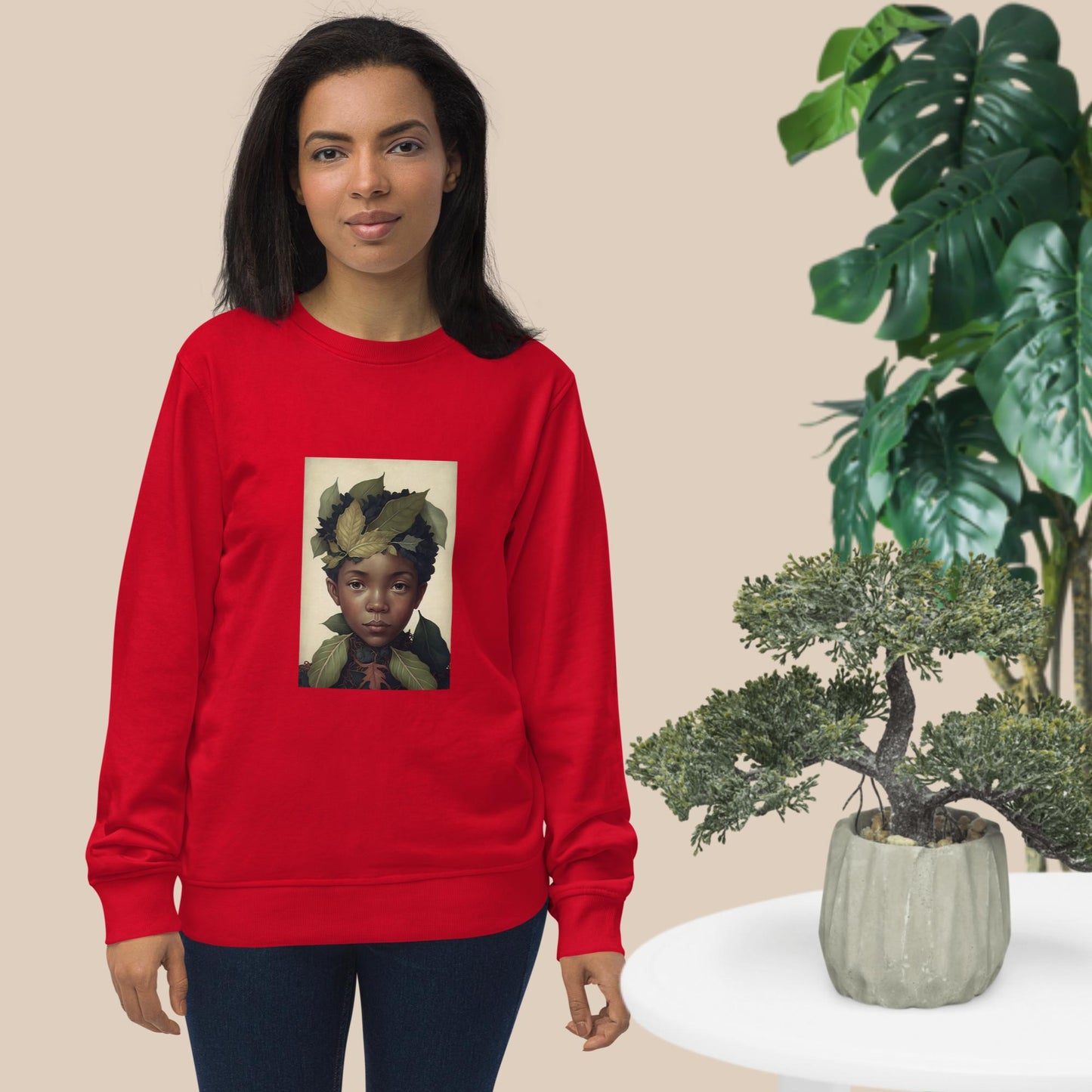 .Unisex organic sweatshirt folk child leaves