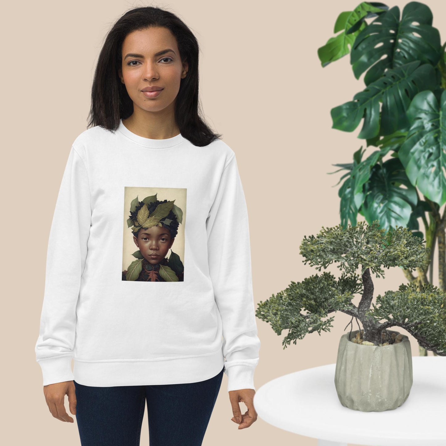 .Unisex organic sweatshirt folk child leaves
