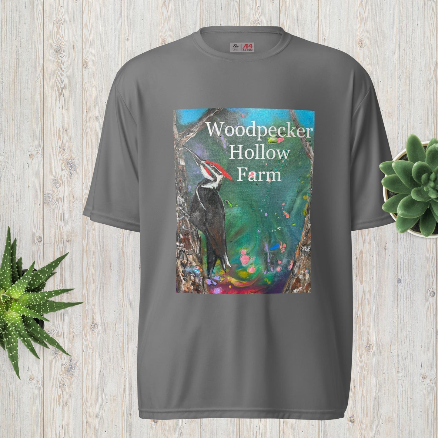 Unisex performance crew neck t-shirt Woodpecker Hollow Farm Sanctuary