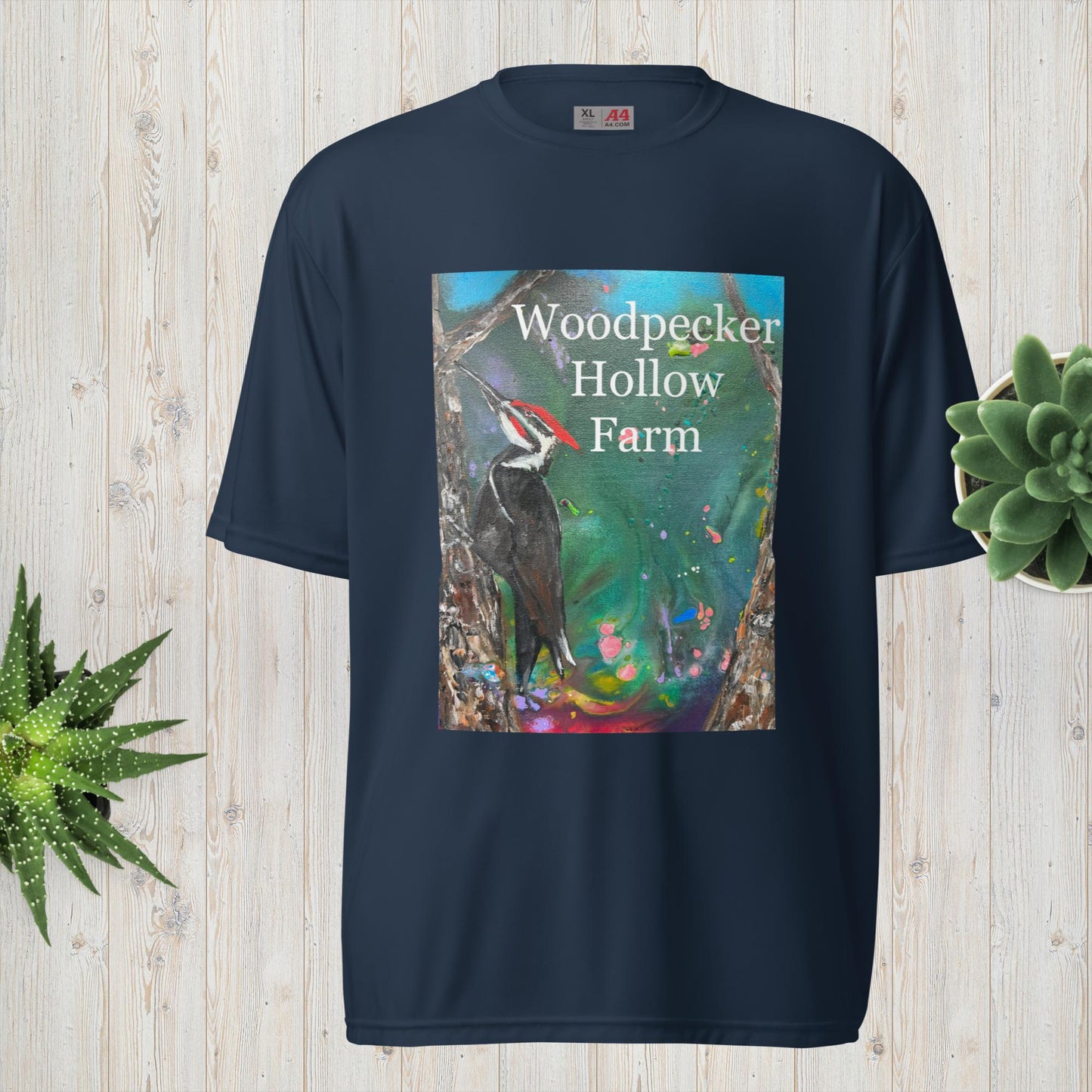 Unisex performance crew neck t-shirt Woodpecker Hollow Farm Sanctuary