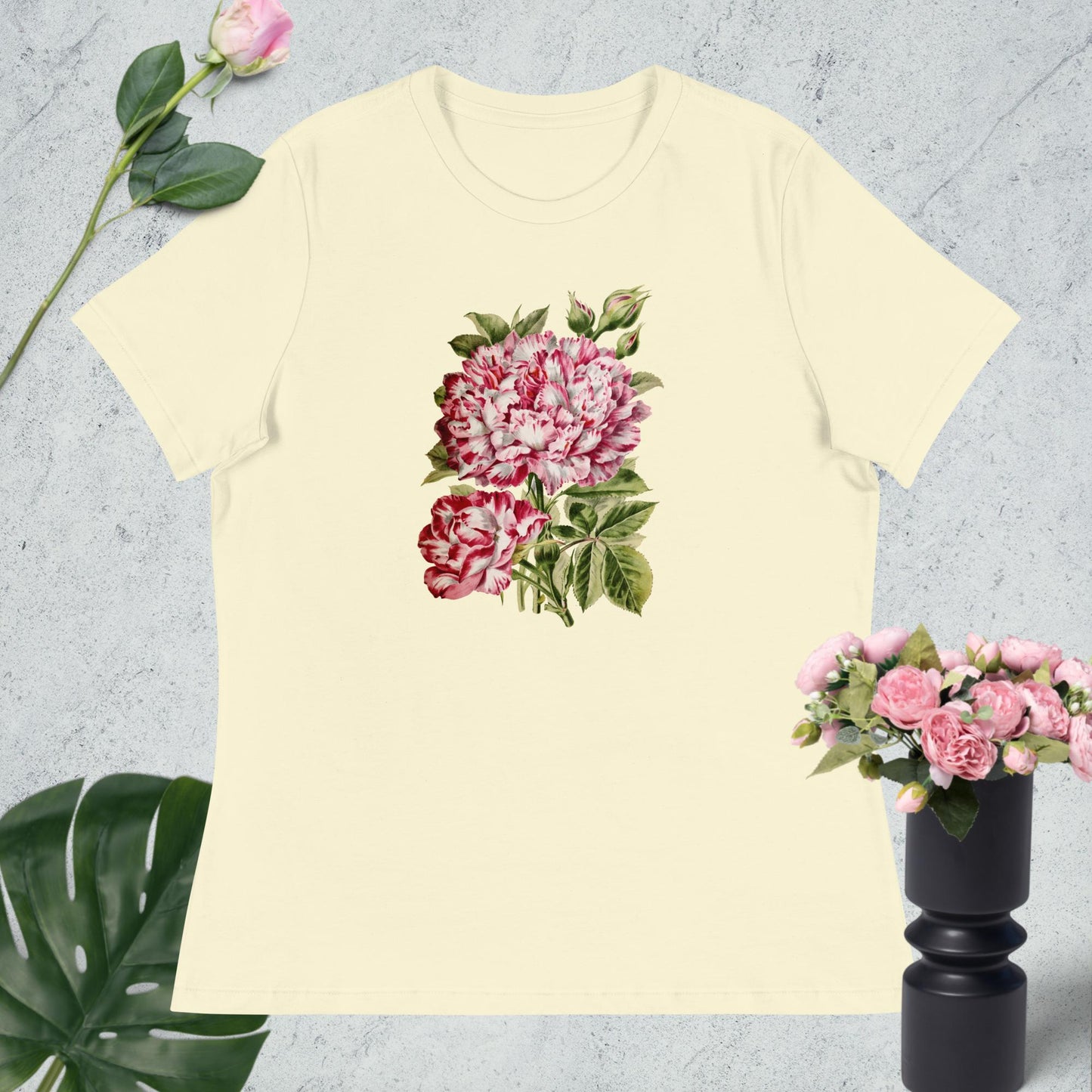 Women's Relaxed T-Shirt pink and white flower