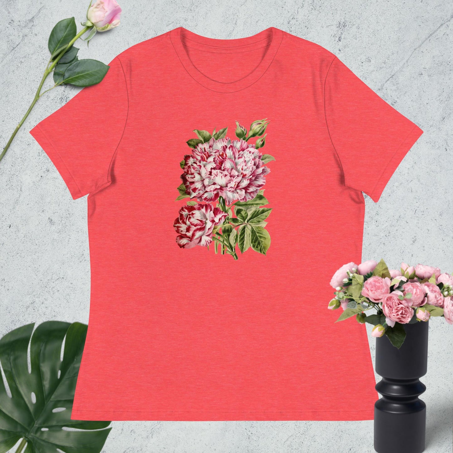 Women's Relaxed T-Shirt pink and white flower
