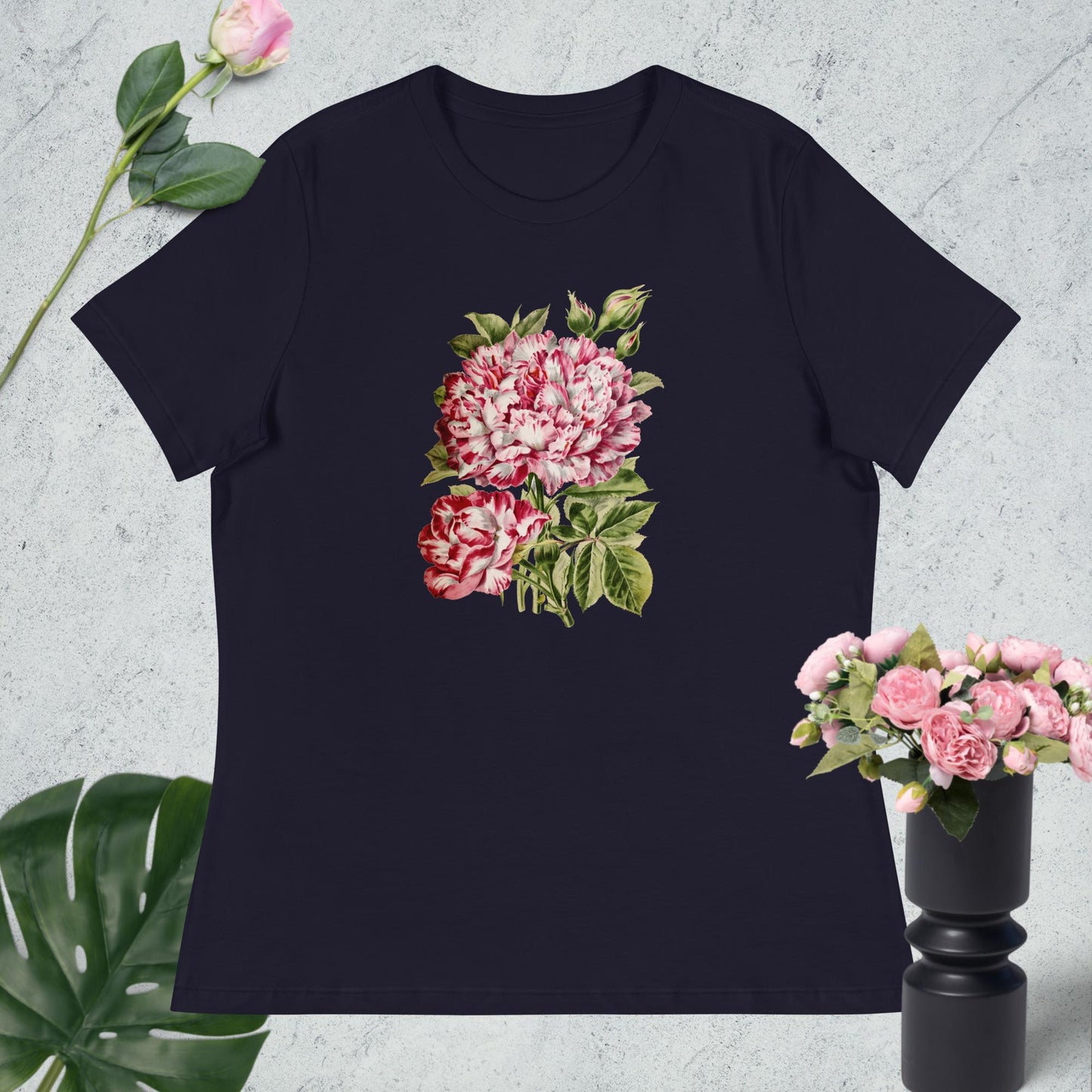 Women's Relaxed T-Shirt pink and white flower