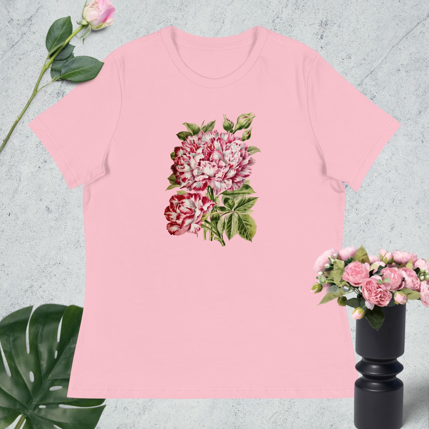 Women's Relaxed T-Shirt pink and white flower
