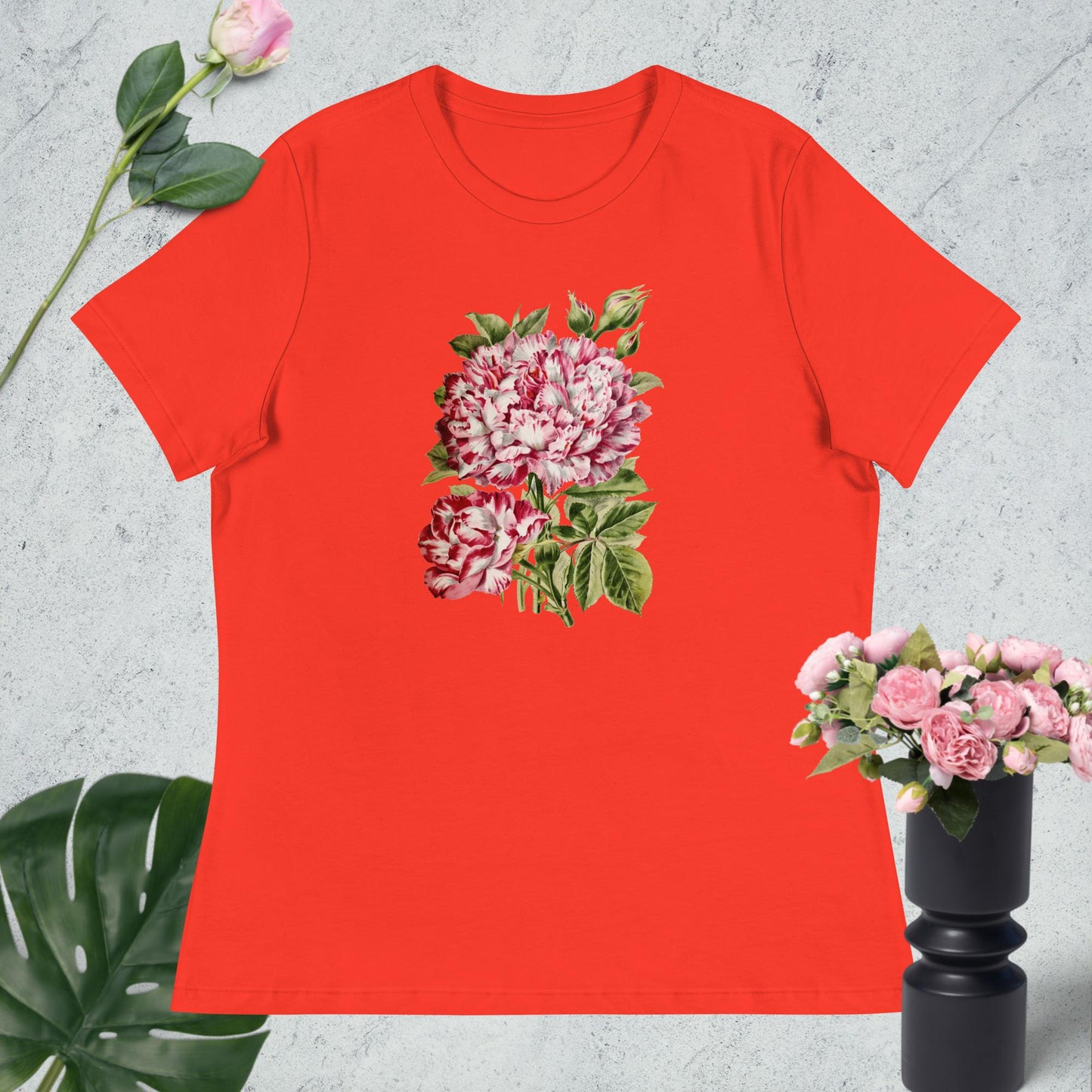 Women's Relaxed T-Shirt pink and white flower