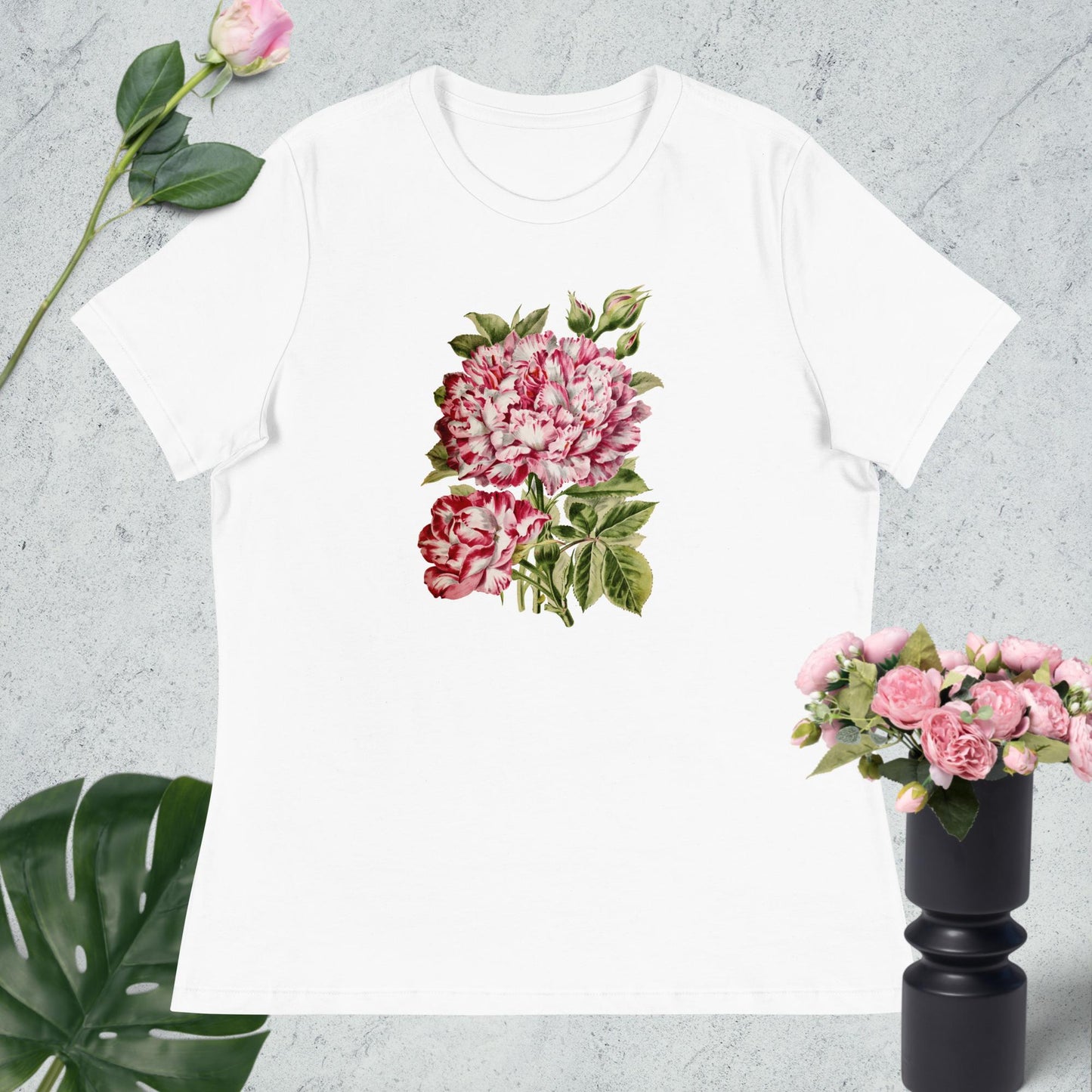 Women's Relaxed T-Shirt pink and white flower