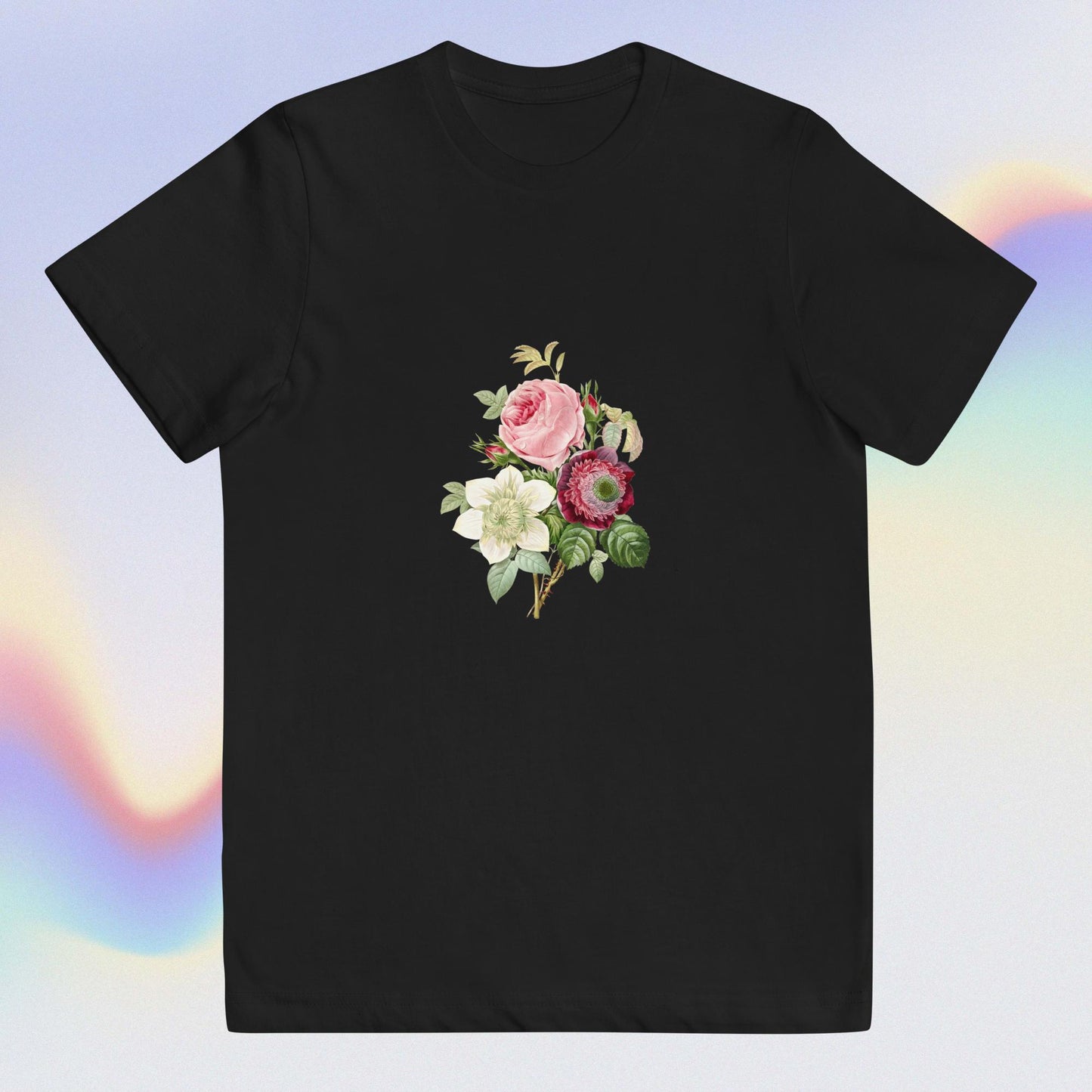 Youth jersey t-shirt flowers pink and white