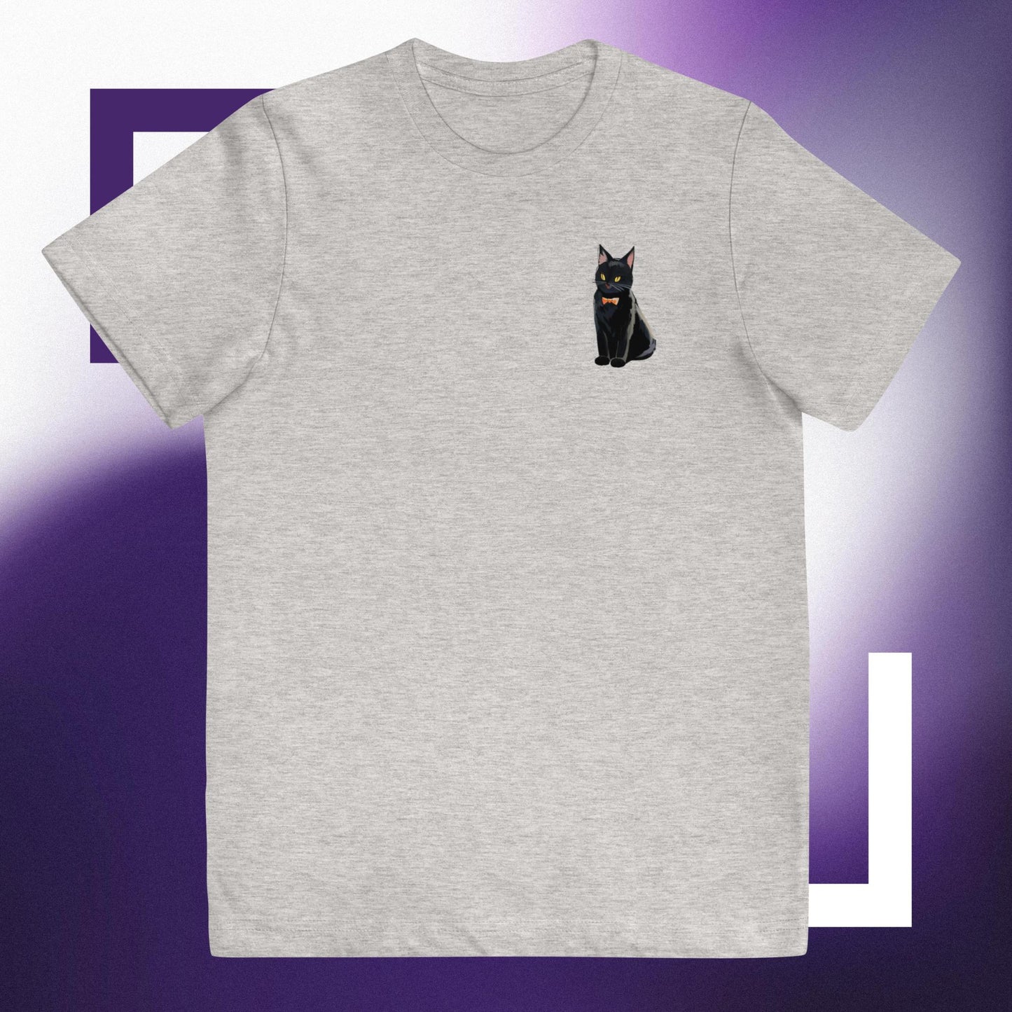 Youth jersey t-shirt black cat with orange bow tie