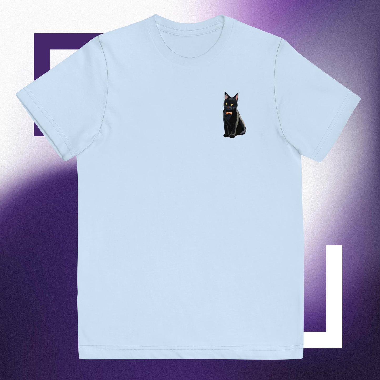 Youth jersey t-shirt black cat with orange bow tie