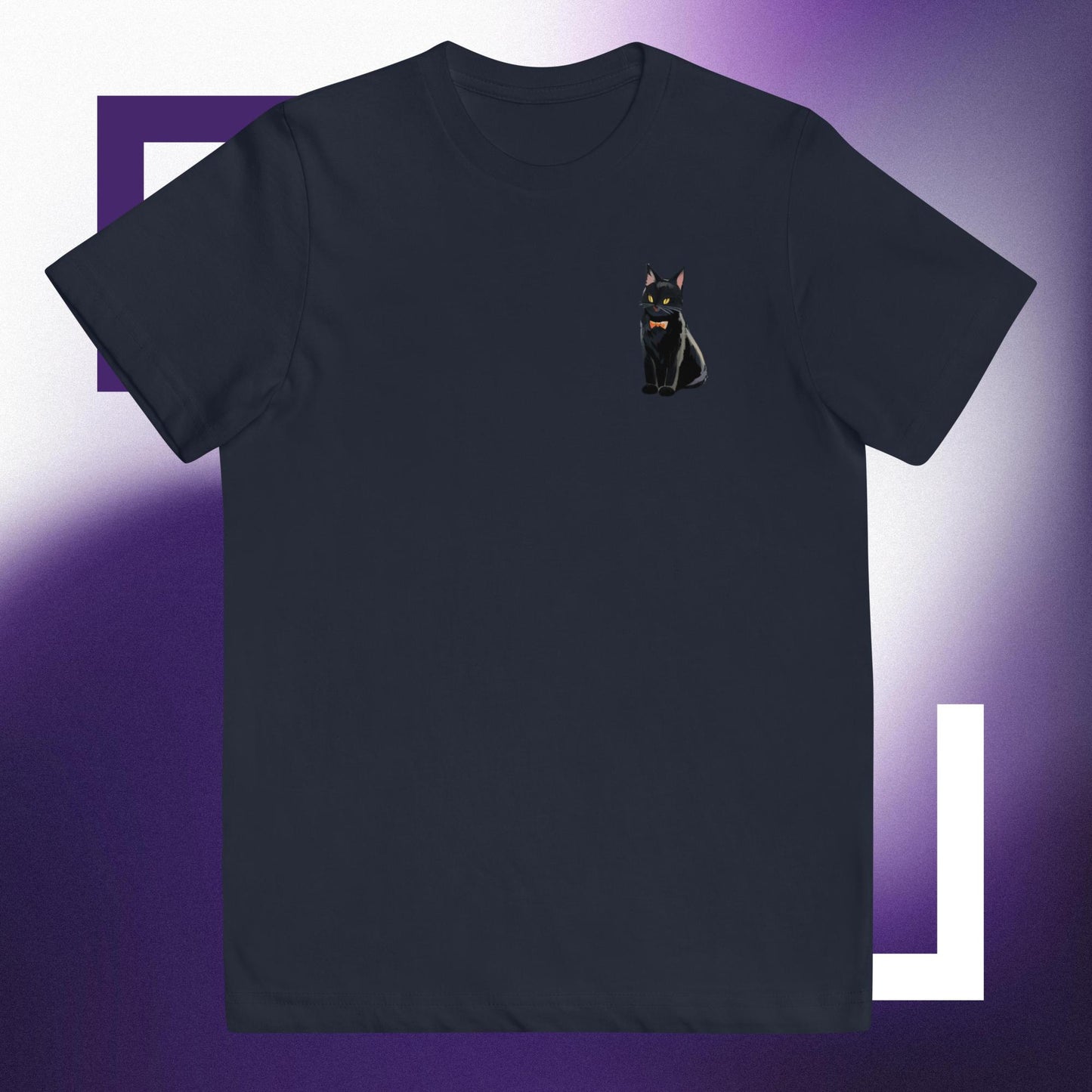 Youth jersey t-shirt black cat with orange bow tie