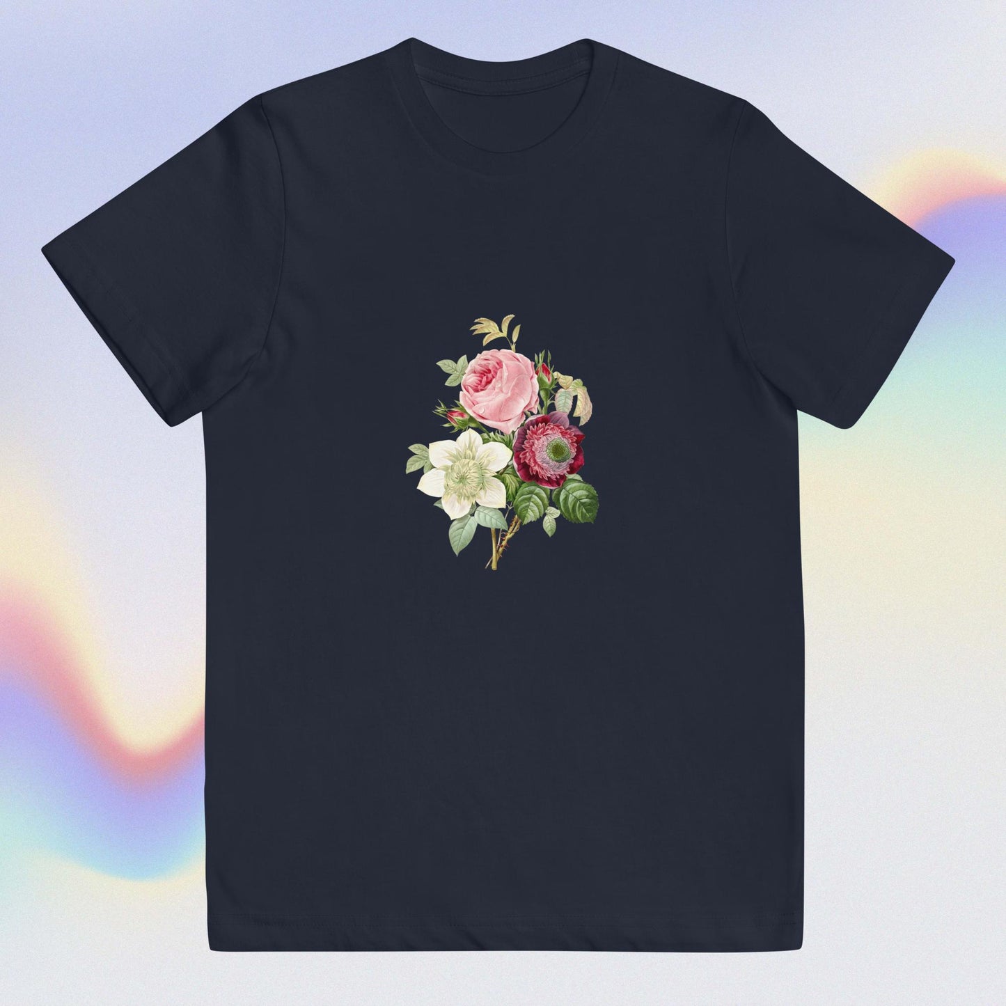 Youth jersey t-shirt flowers pink and white