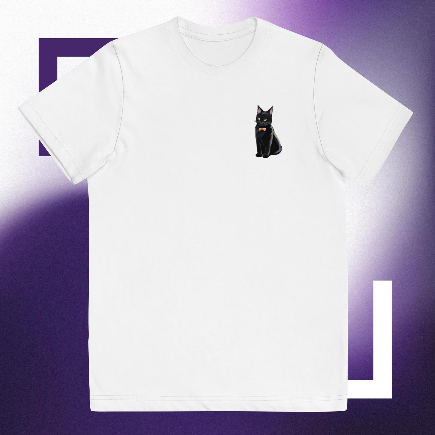 Youth jersey t-shirt black cat with orange bow tie