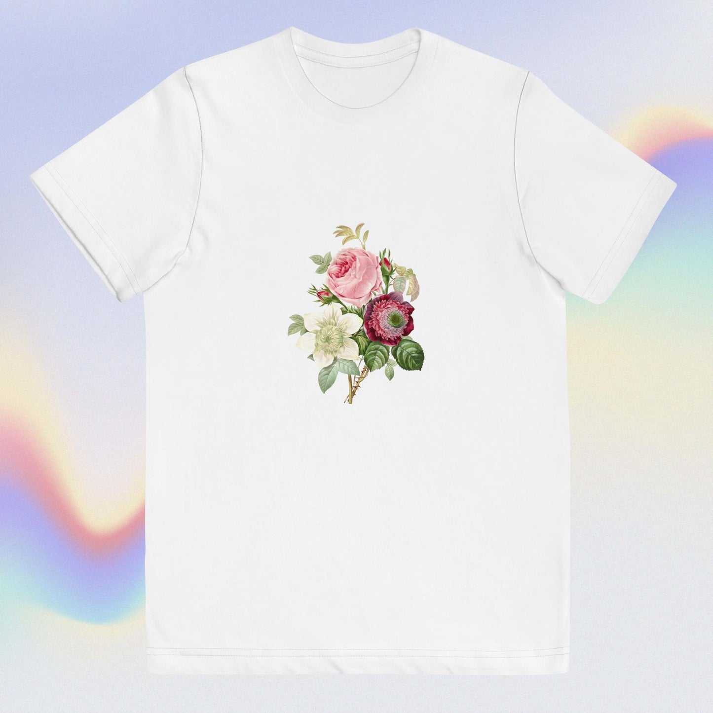 Youth jersey t-shirt flowers pink and white