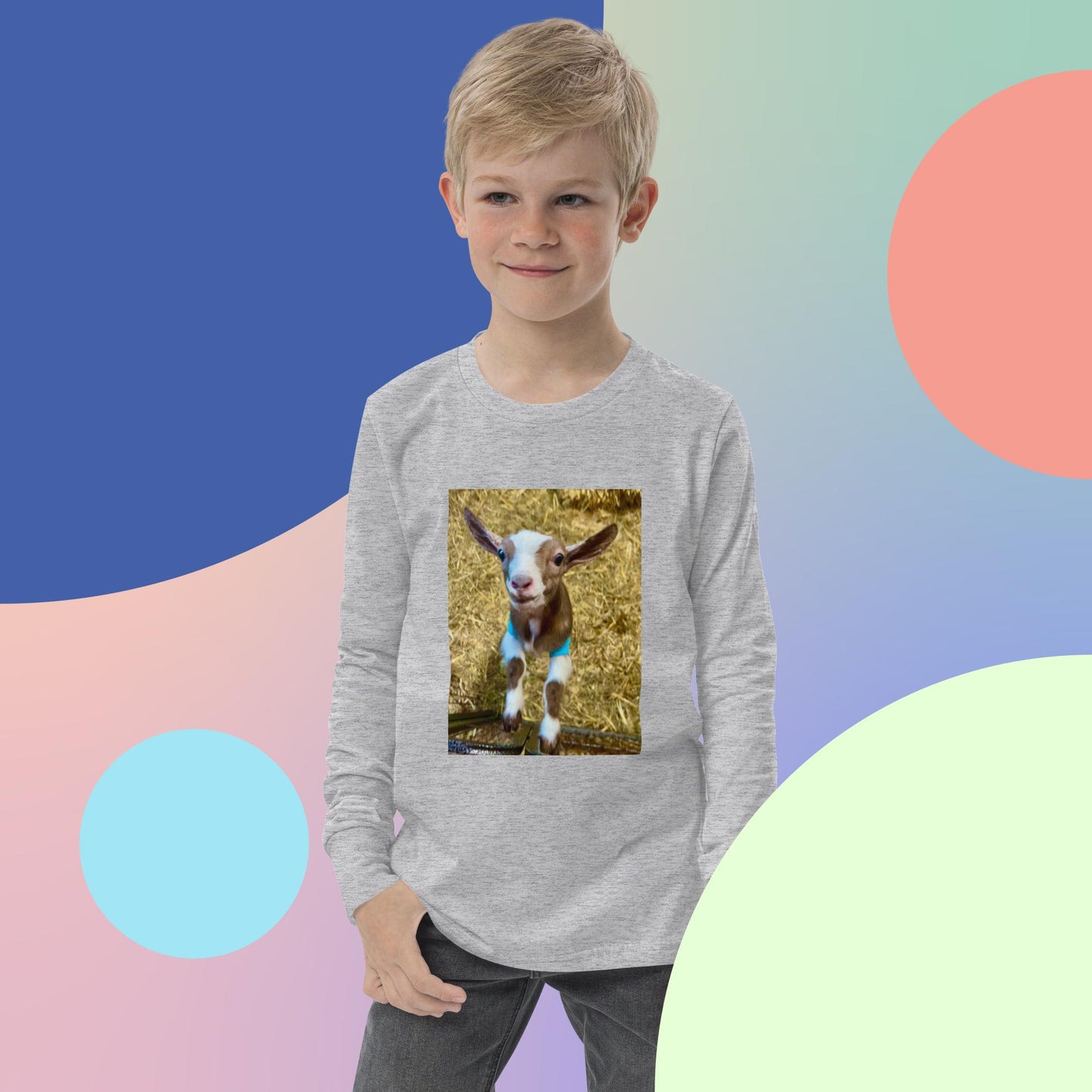 Youth long sleeve tee smiling goat