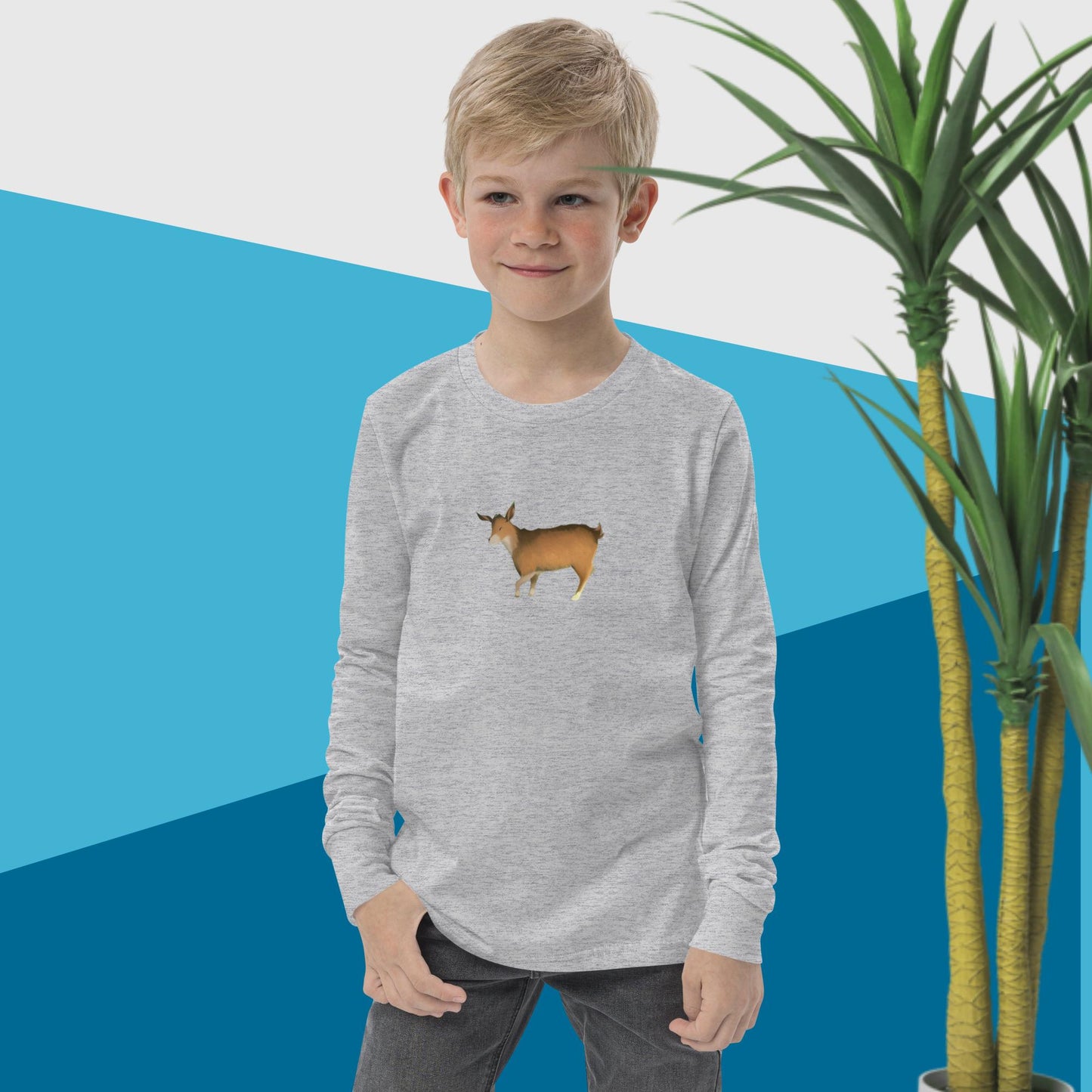 Youth long sleeve tee brown goat