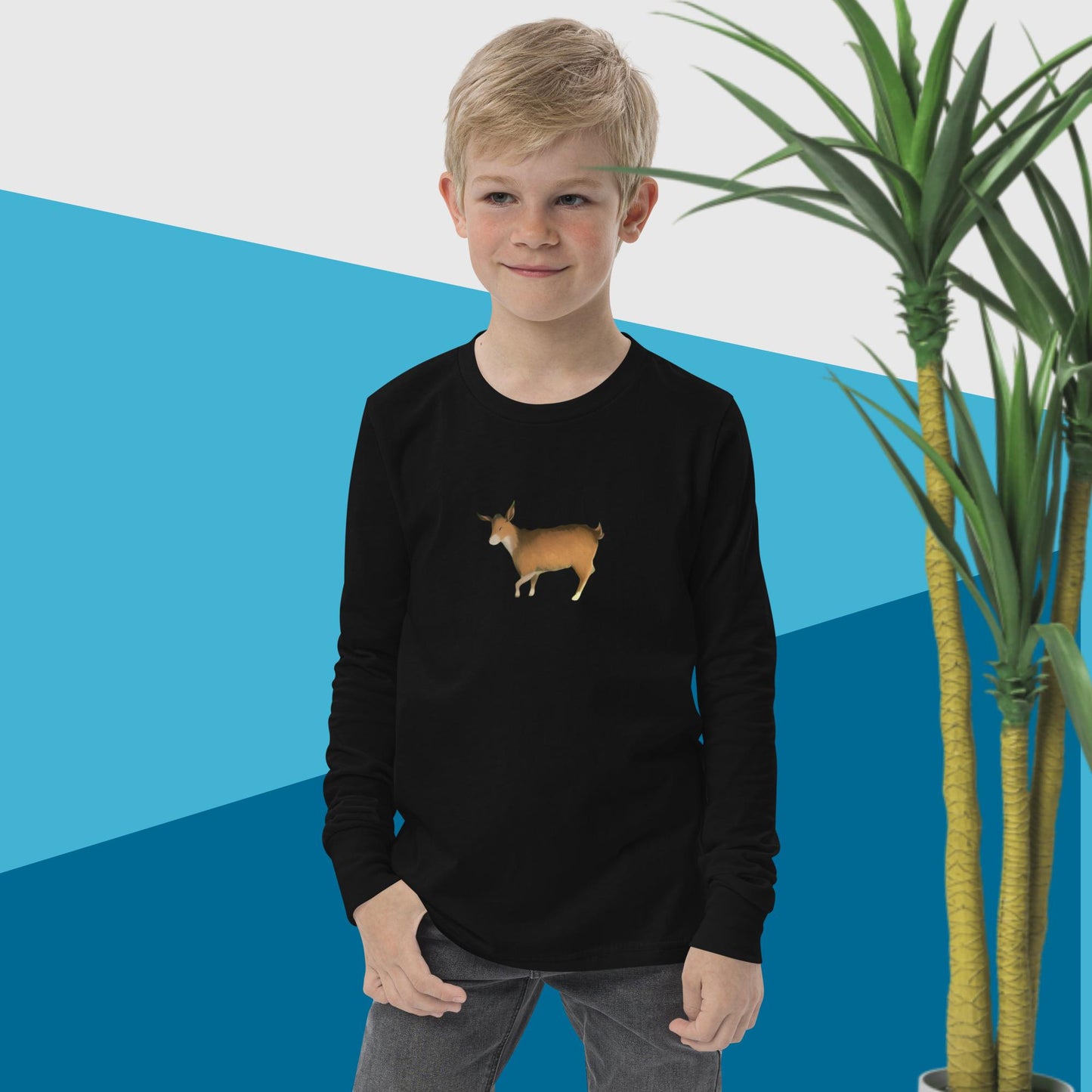 Youth long sleeve tee brown goat