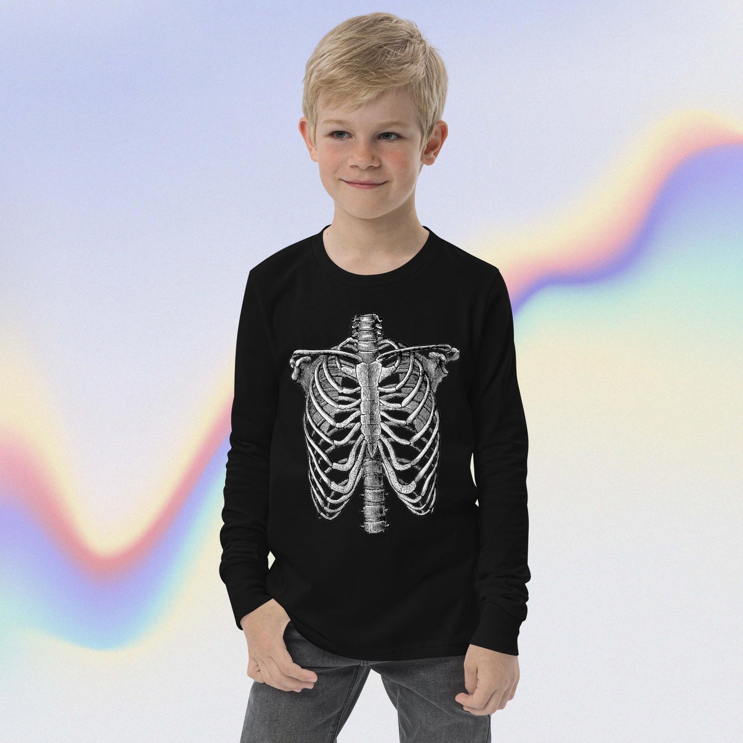 Youth long sleeve tee skeleton rib cage