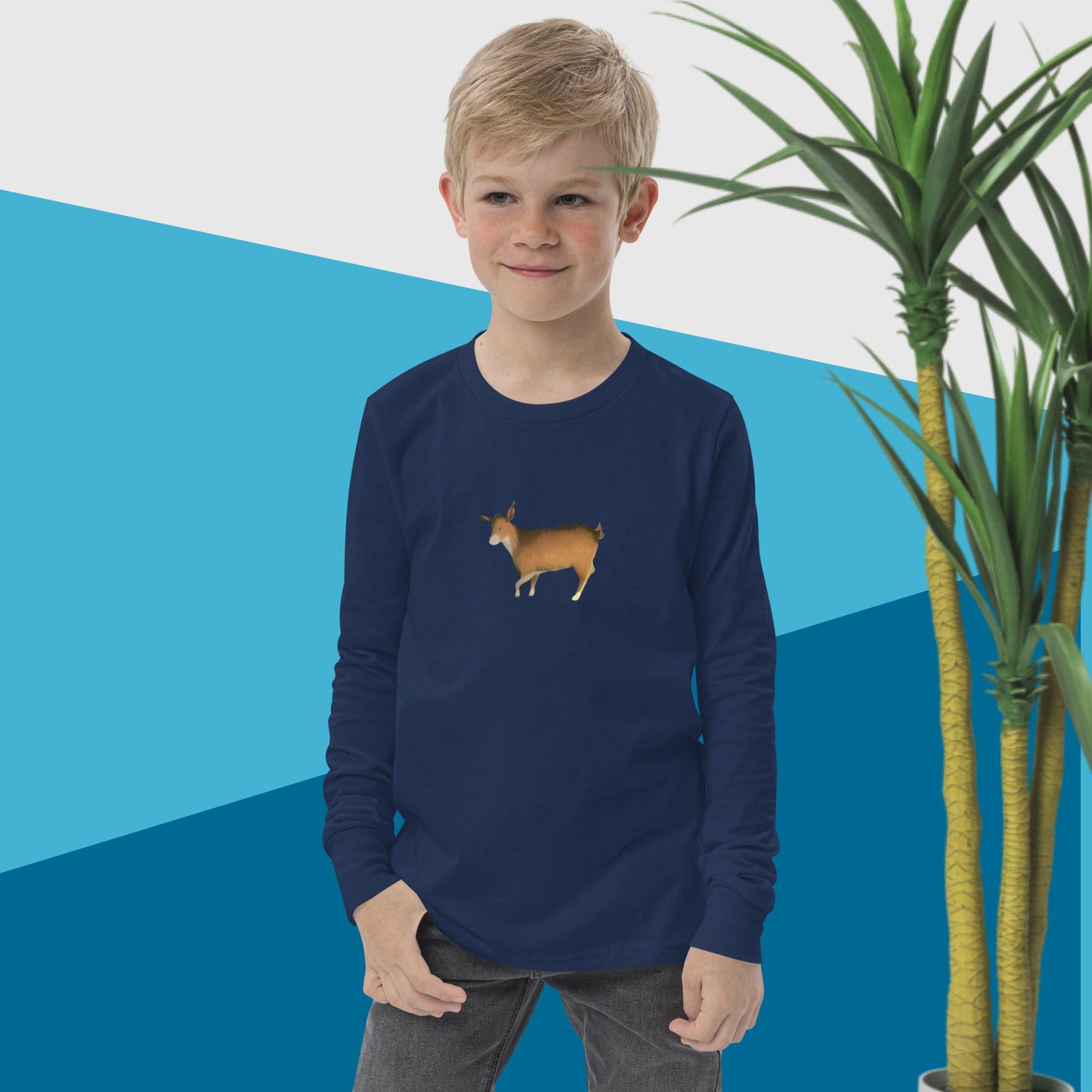 Youth long sleeve tee brown goat
