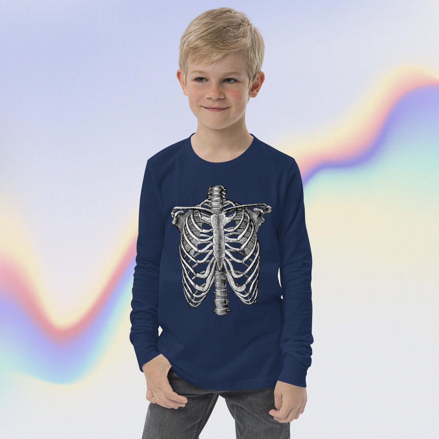 Youth long sleeve tee skeleton rib cage