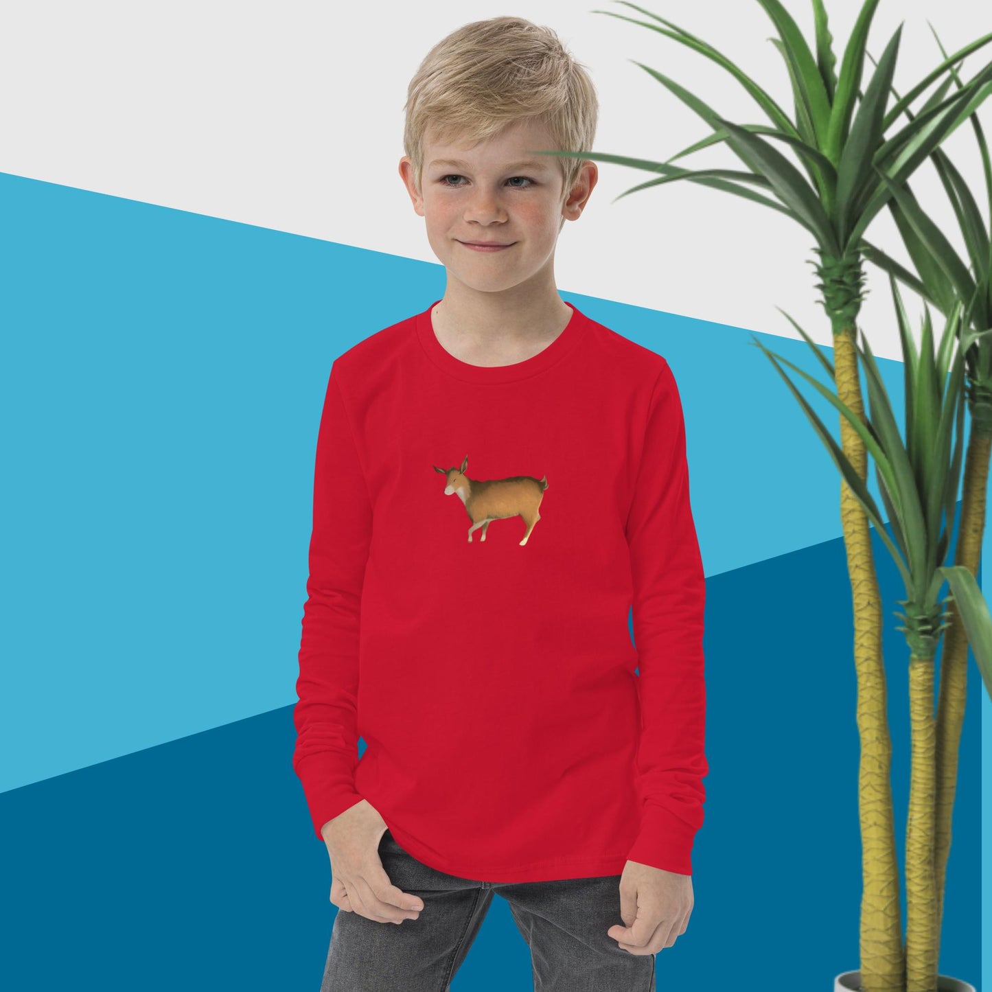 Youth long sleeve tee brown goat
