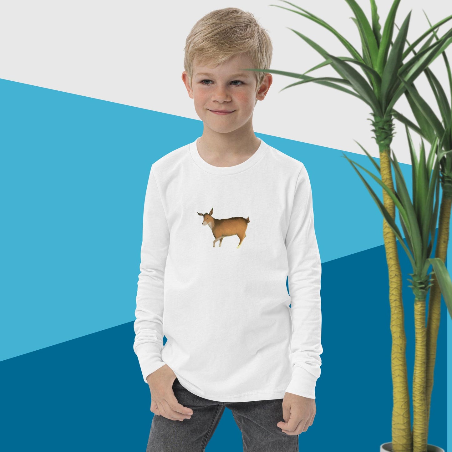 Youth long sleeve tee brown goat