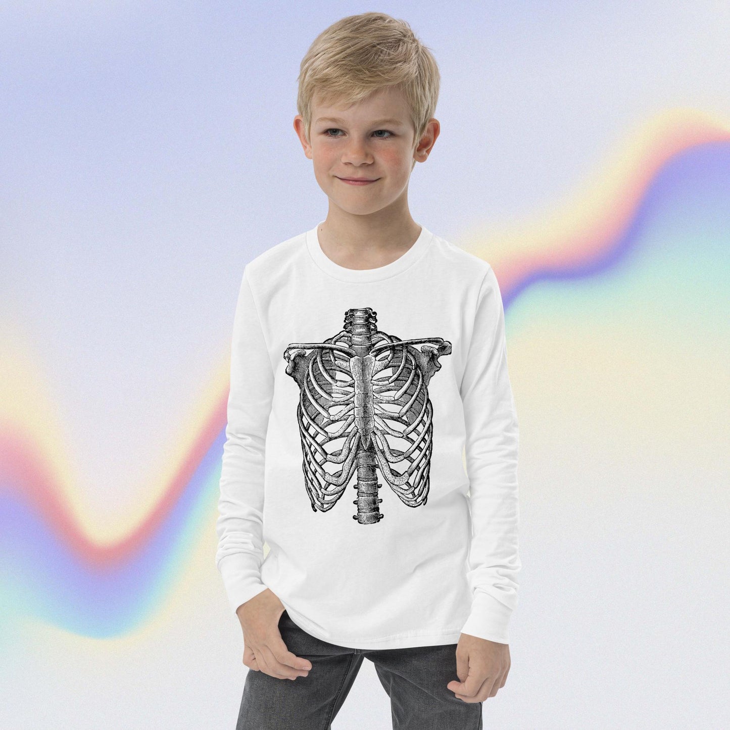 Youth long sleeve tee skeleton rib cage
