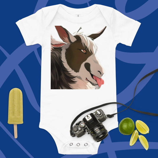 Baby short sleeve one piece cartoon goat with tongue out