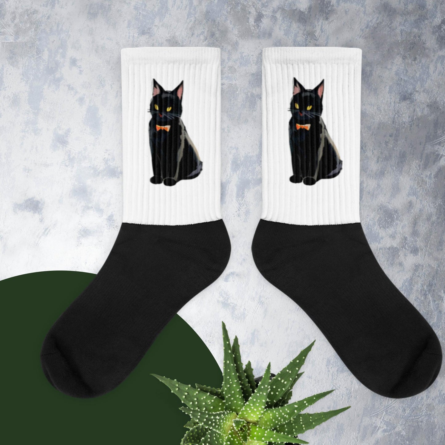 Socks black cat with orange bowtie