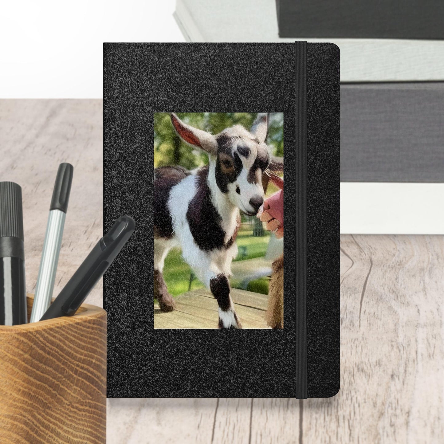 Hardcover bound notebook black and white goat