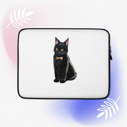 . Black cat with orange bowtie 1Laptop Sleeve