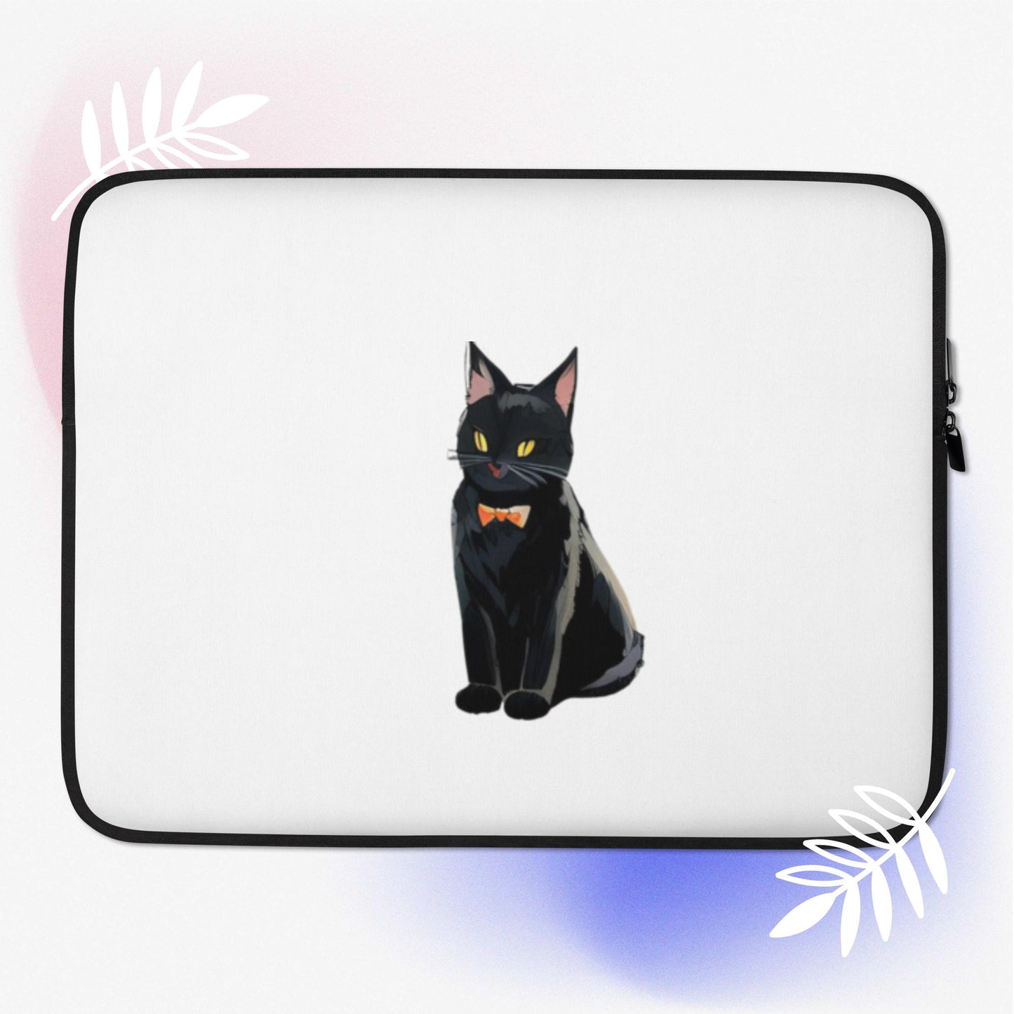 . Black cat with orange bowtie 1Laptop Sleeve