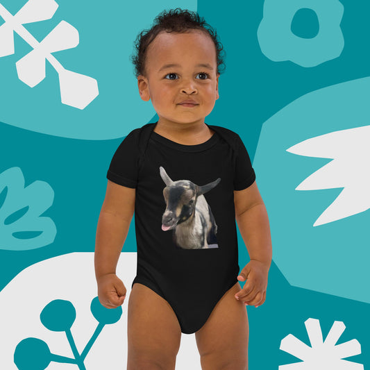 goat with tongue out Organic cotton baby bodysuit